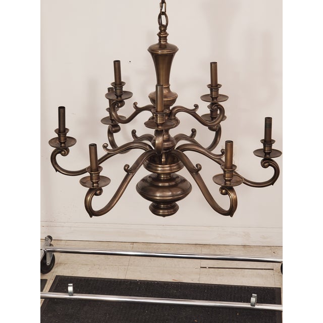 Mid 20th Century 9 Arm Antique Bronze Finish Chandelier For Sale - Image 12 of 12