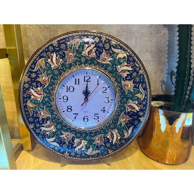 Boho Chic Hand Carved Floral Copper Clock For Sale - Image 3 of 9