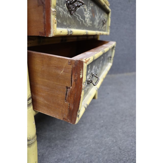 Yellow Mid-Century Chinoiserie Faux Bamboo Two-Drawer Console Chest For Sale - Image 8 of 12