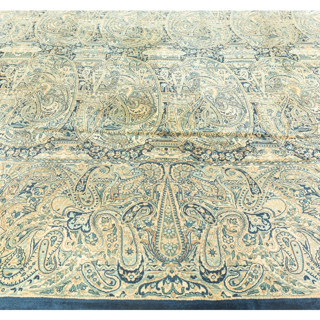 Antique Persian Kirman Floral Beige Handmade Wool Rug For Sale - Image 4 of 9