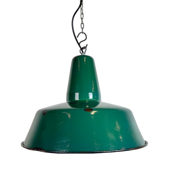Large Industrial Green Enamel Factory Pendant Lamp, 1960s For Sale