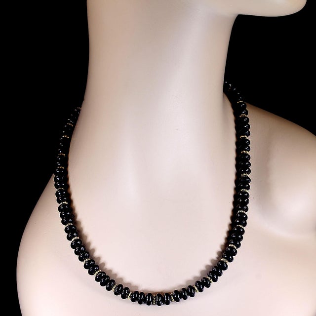 Ajd 19.5 Inch Black Jet 8 MM Rondel Necklace With Goldy Daisy Accents For Sale - Image 4 of 5