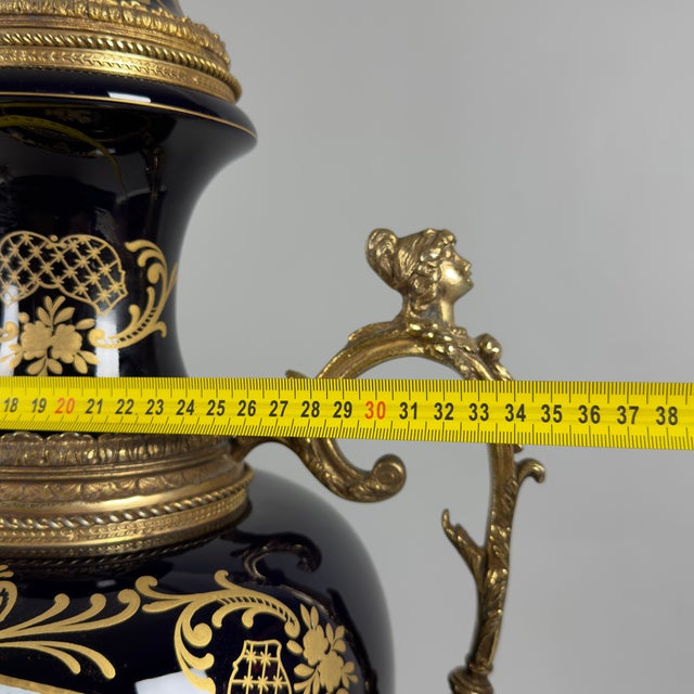 Antique French Amphora Vase in Porcelain and Brass For Sale - Image 13 of 15