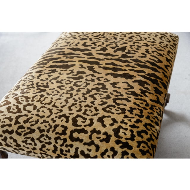 Wood French Louis XIII Style Turned Wood Ottoman, Animal Print Velvet For Sale - Image 7 of 16