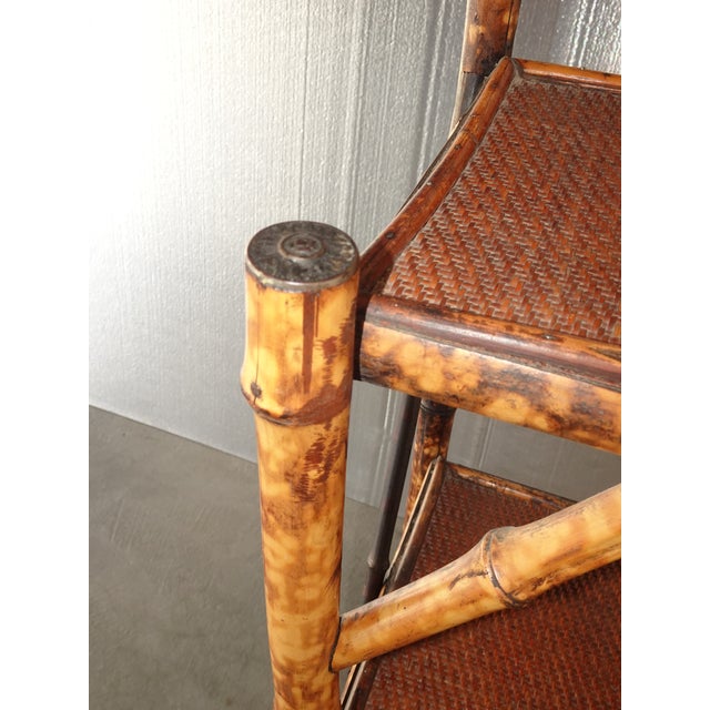 Wood Vintage French Country Coastal Bamboo Rattan Book Shelf For Sale - Image 7 of 17