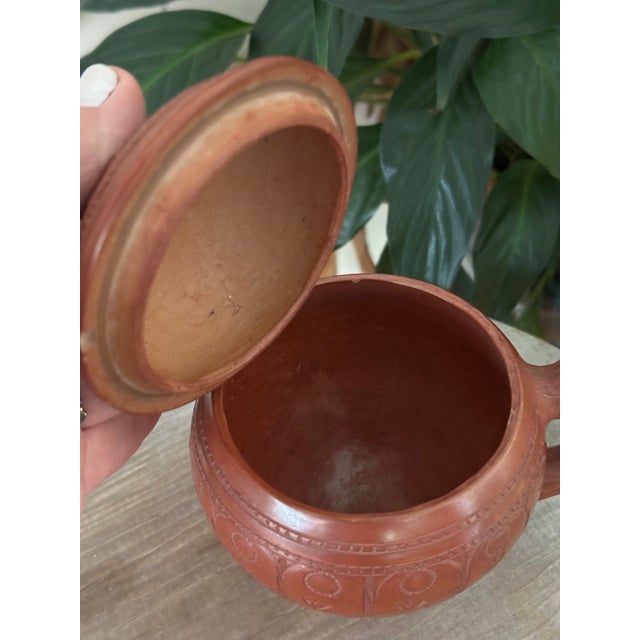 19th C Ottoman Terracotta Lidded Cup - Antique Islamic Redware Tobacco Jar Spice Pot For Sale - Image 4 of 7