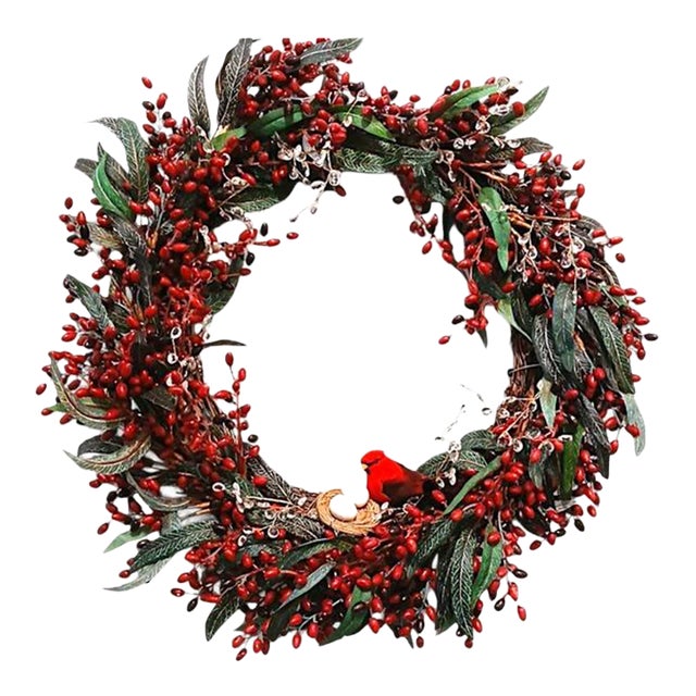 Winter Berries Door Wreath Realistic Red Cardinal‎ Egg Nest Holiday Ice Crystals For Sale