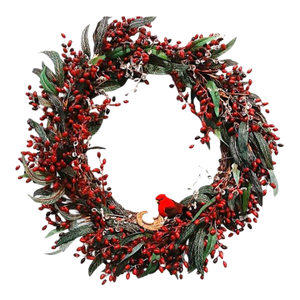 Winter Berries Door Wreath Realistic Red Cardinal‎ Egg Nest Holiday Ice Crystals