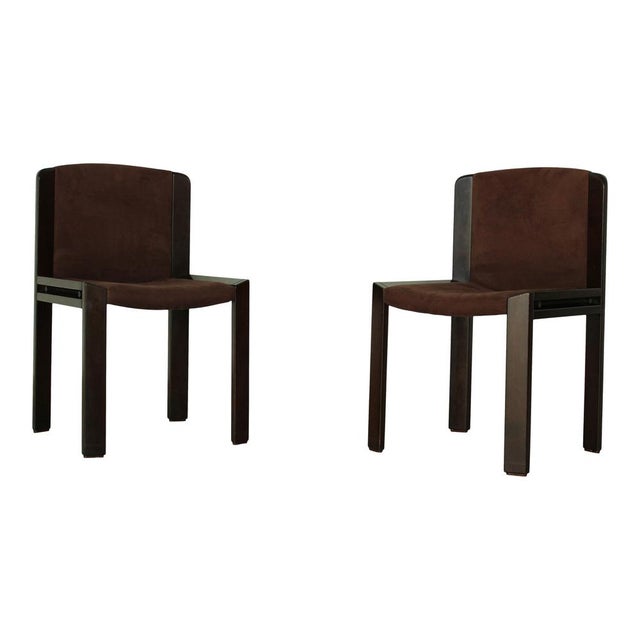 Mid-Century Modern Model 300 Dining Chairs in Walnut and Brown Velvet by Joe Colombo for Pozzi, 1966, Set of 4 For Sale - Image 10 of 18