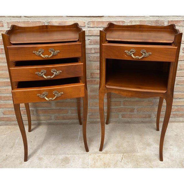 French Cherry You and Me Nightstands with Drawers and Open Shelf, 1960s, Set of 2 For Sale - Image 13 of 17