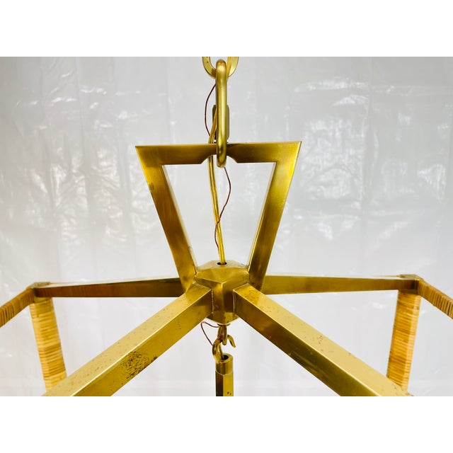 Chapman & Myers for Visual Comfort Brass & Rattan Chandelier For Sale - Image 10 of 18