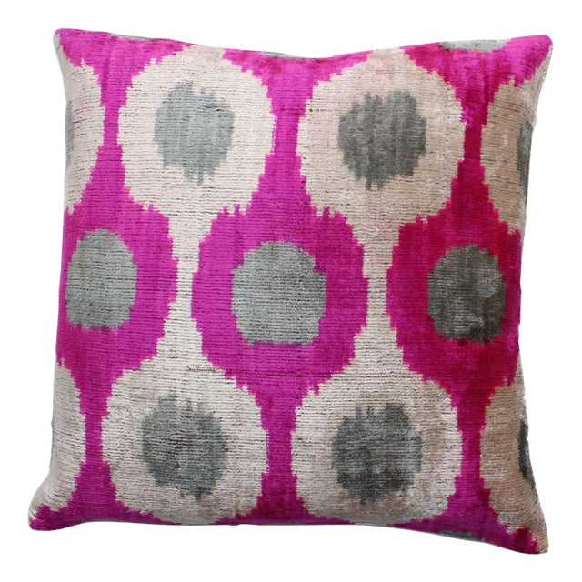 Contemporary Boho Chic Silk Velvet Ikat Pillow Cover Bohemian Pillow Cover For Sale