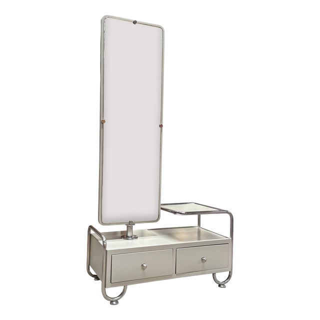 Bauhaus Pastel Grey Chrome Dressing Mirror from Vichr a Spol, 1930s For Sale