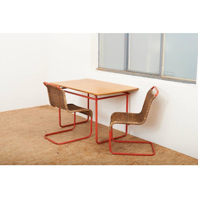 Table with Chairs in Red Lacquered Tubular Steel by S. Meier for Rohrmöbelfabrik, 1920s, Set of 3 For Sale - Image 15 of 17