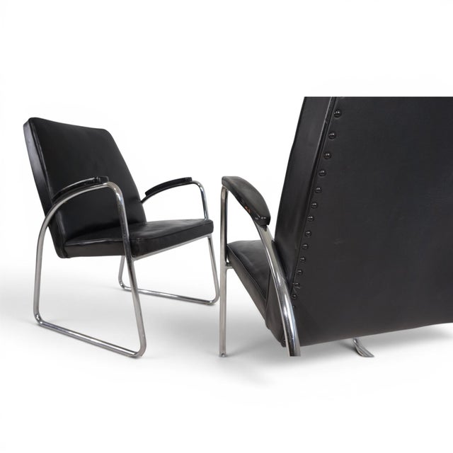 Bauhaus Streamline Leather Tubular Steel Armchairs, 1930, Set of 2 For Sale - Image 17 of 18