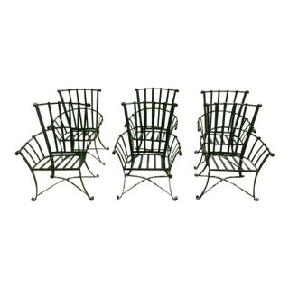 6 Heavy Rare Vintage Wrought Iron Oversized Chairs For Sale