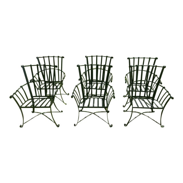 6 Heavy Rare Vintage Wrought Iron Oversized Chairs For Sale