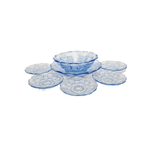 1930s Art Deco Azure Dessert Service from Niemen Glassworks, Poland, 1930s, Set of 7 For Sale - Image 5 of 5