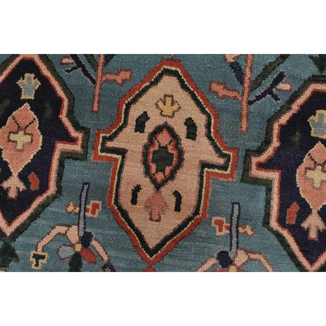 Textile Heriz Rug 5’10” X 8’11” Blue Wool Vintage Tribal Hand-Knotted Oriental Carpet For Sale - Image 7 of 13