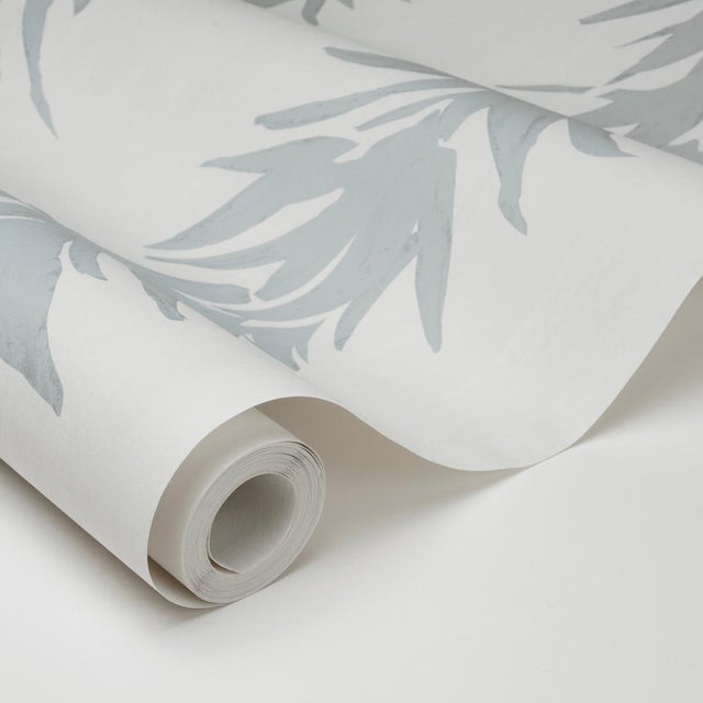 Schumacher Schumacher White Lotus Wallcovering In Cool Gray For Sale - Image 4 of 6