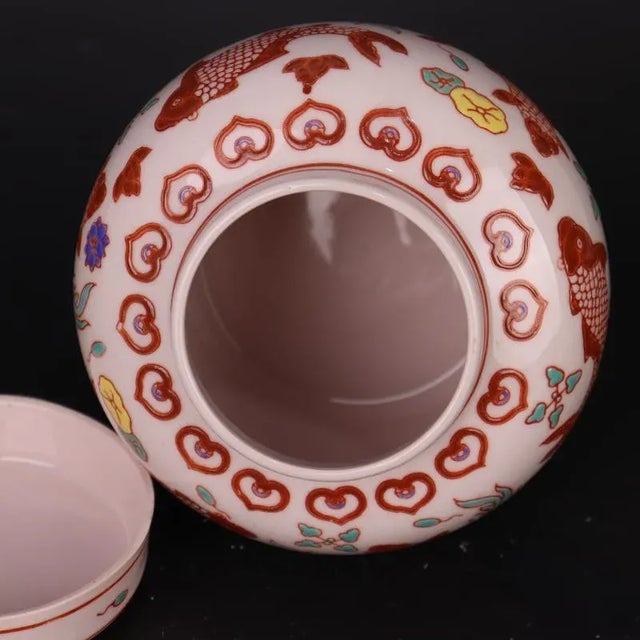 Early 20th Century Chinese Vintage Ceramic Pot,China Old Porcelain Factory Made Famille Verte Porcelain Tea Jar Hand Painted Lotus Flowers and Mandarin Duck Pattern For Sale - Image 5 of 8