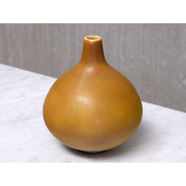 Ochre Hares Fur Glazed Ceramic Vase from Munk Keramik, Enköping, 1950s For Sale - Image 6 of 9