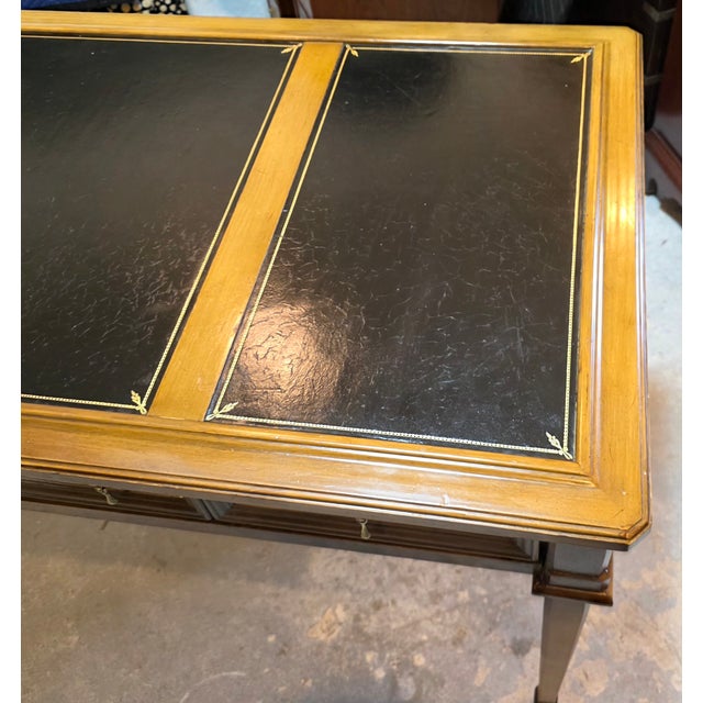 Vintage Brandt Regency Revival Neoclassical Writing Desk With Black Tooled Leather Inset Top For Sale - Image 11 of 16