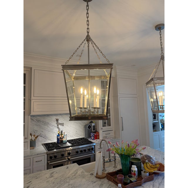 Visual Comfort Pair of Visual Comfort Launceton Medium Square Lanterns For Sale - Image 4 of 9