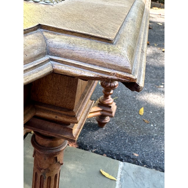 English Antique Writing Table With Leather Top For Sale - Image 3 of 11
