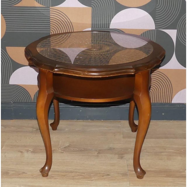 Chippendale Round Side Table with Shelf Wicker and Glass by Ilse Möbel, 1960s For Sale - Image 11 of 15