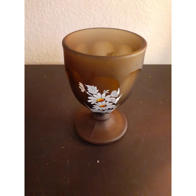 1970s Westmoreland Frosted Brown Satin Hand Painted Glass Set - 3 Pieces For Sale In Dallas - Image 6 of 7
