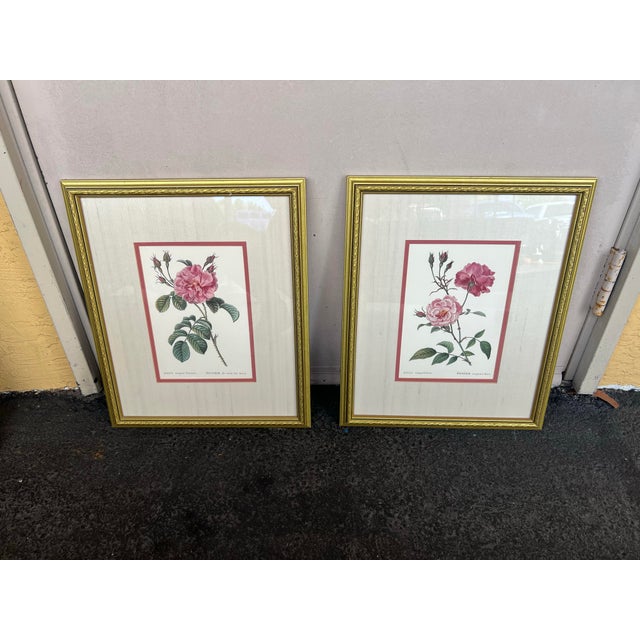 Mid-Century Modern Pair of Vintage Framed Pink Roses by Pierre-Joseph Redouté Reproduction For Sale - Image 3 of 7