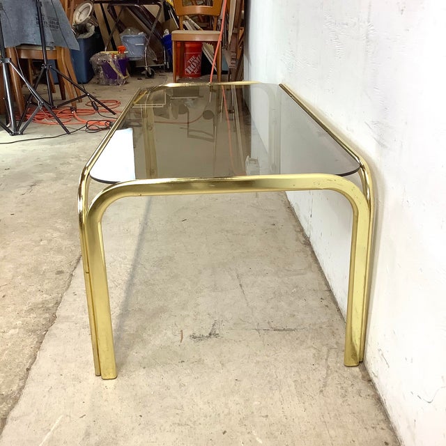 Metal Retro Modern Smoked Glass Coffee Table For Sale - Image 7 of 12