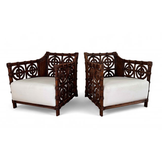 Organic Modern Rattan Lounge Chairs With Unique Circular Design, a Pair For Sale - Image 10 of 18