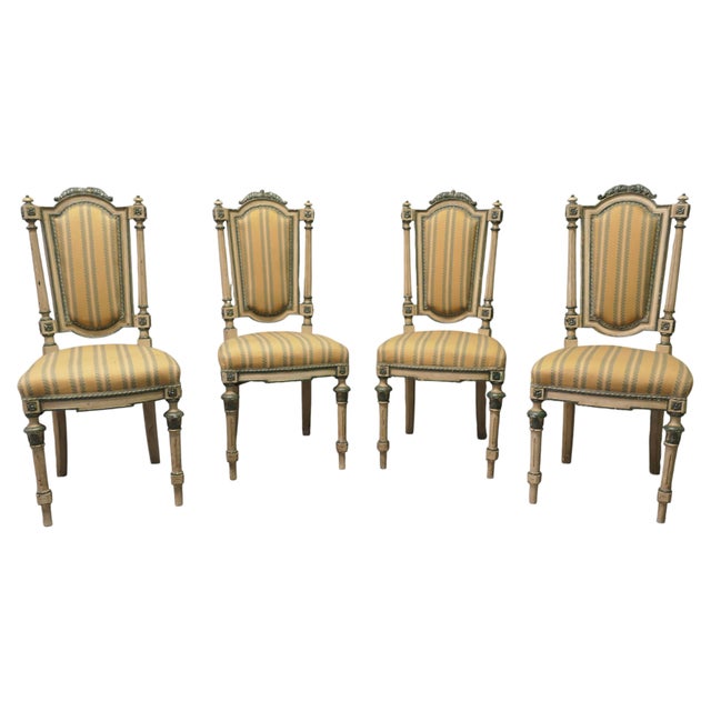 French Painted and Upholstered Salon Chairs, Set of 4 For Sale - Image 10 of 10