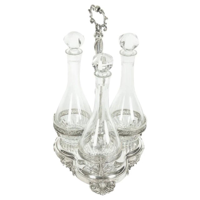 Antique Sterling Silver Trefoil Form Three Bottles Decanters - Set of 3 For Sale - Image 13 of 13
