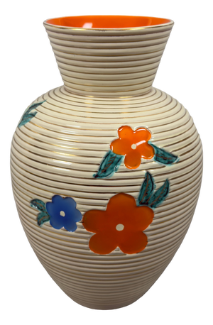 Vintage Beige and Orange Ceramic Vase with Relief Flowers from Umbertide Fornaci