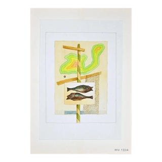 Leo Guida, Les Poissons, Watercolor, 1970s For Sale