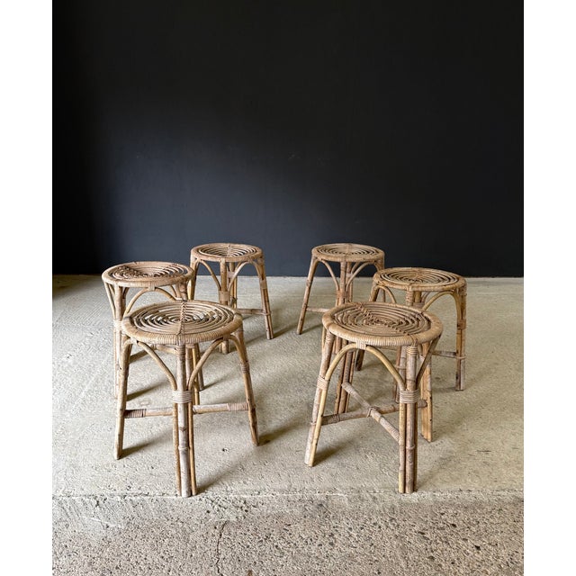 Boho Bamboo Stool Set, Italy, 1960s, Set of 6 For Sale - Image 6 of 18
