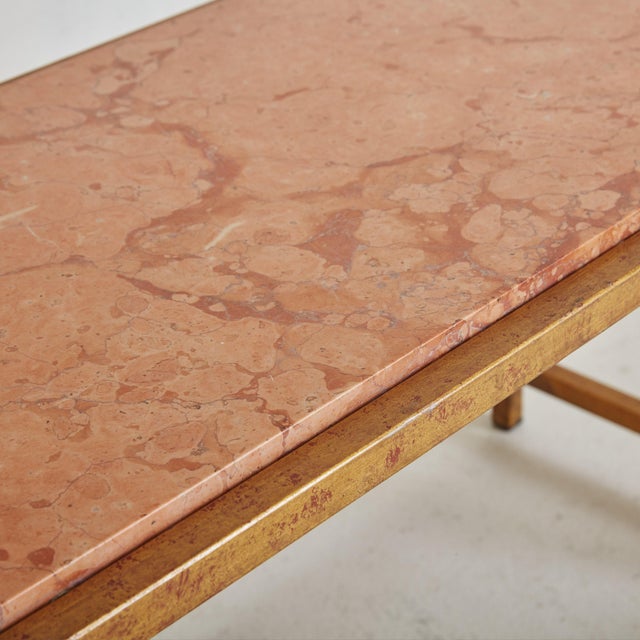 Italian Pink Marble + Brass Coffee Table, 1960s For Sale - Image 10 of 10