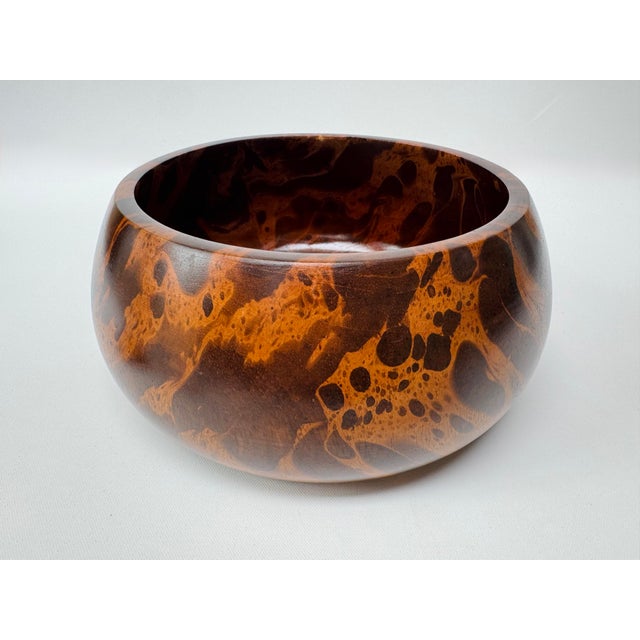 Contemporary Vintage Hand-Turned Exotic Wood Salad Bowl With Servers - 3 pcs For Sale - Image 3 of 13