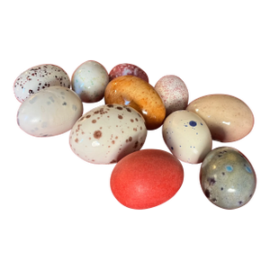 Mid-Century Hand Painted Porcelain Faux Bird's Eggs for Easter - Set of 11