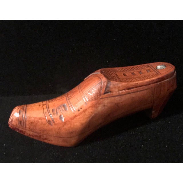 Antique 19th Century Shoe Snuff Box, Hand Carved Wood