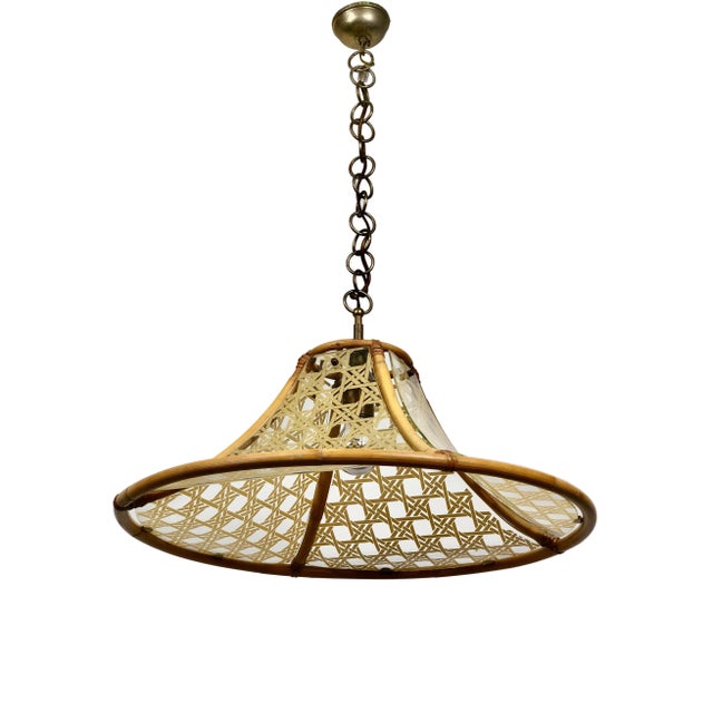 Bamboo, Metal, Glass & Rattan Pendant Light, Italy, 1960s For Sale - Image 3 of 8