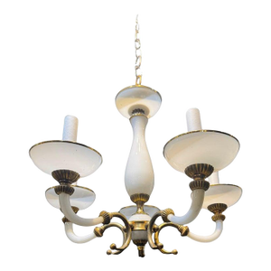 1940 French Opaline Glass Chandelier 6 Lights