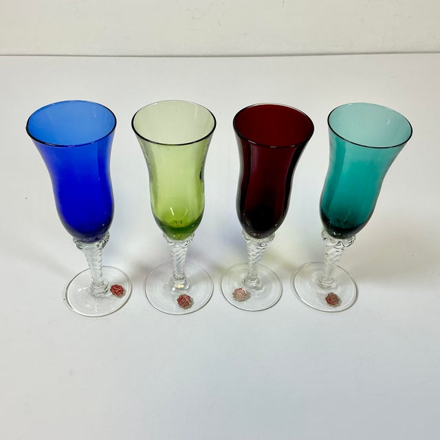 Mid 20th Century Italian Venetian Hand Blown Wine Glasses - Set of 4 For Sale - Image 6 of 10
