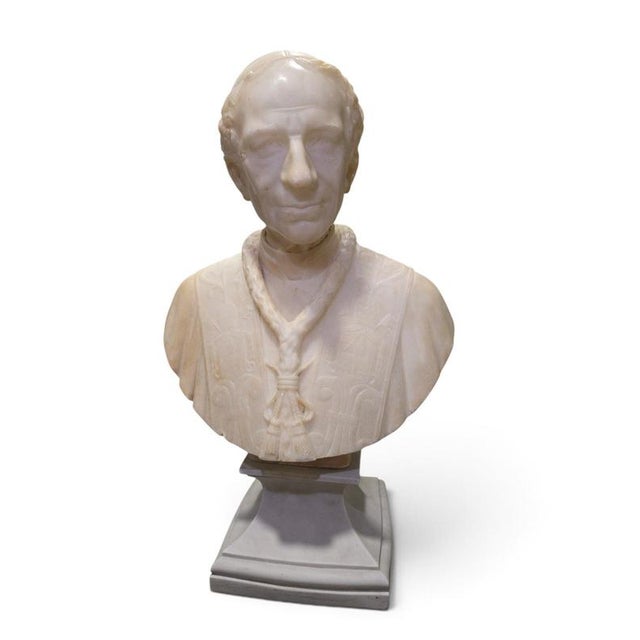 Unknown Artist, Bust of Pope Leo XIII, 19th Century, Alabaster on Later Porcelain Pedestal For Sale - Image 11 of 14