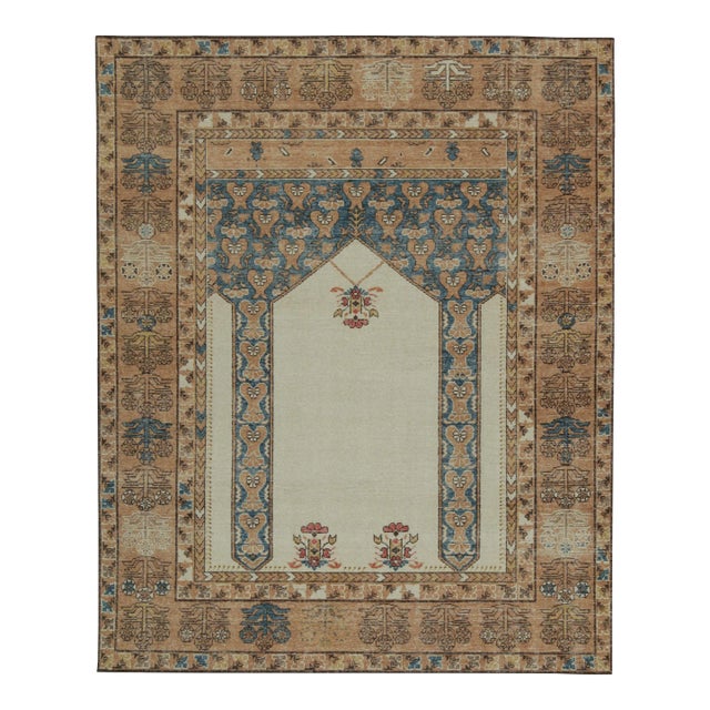 Rug & Kilim’s Distressed Style Rug With Mihrab Pattern and Beige Open Field For Sale