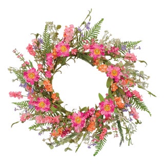 Mixed Floral and Foliage Wreath 20"D For Sale