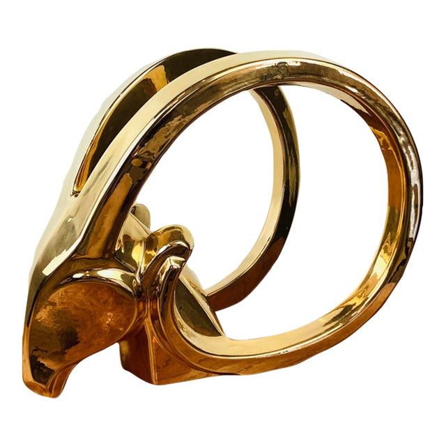 Vintage Gold Metallic Stylized Rams Head Statue by Jaru For Sale